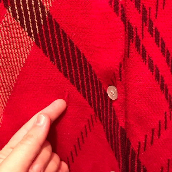 Land’s End Red Patterned Supima Cotton Cardigan - Picture 5 of 8